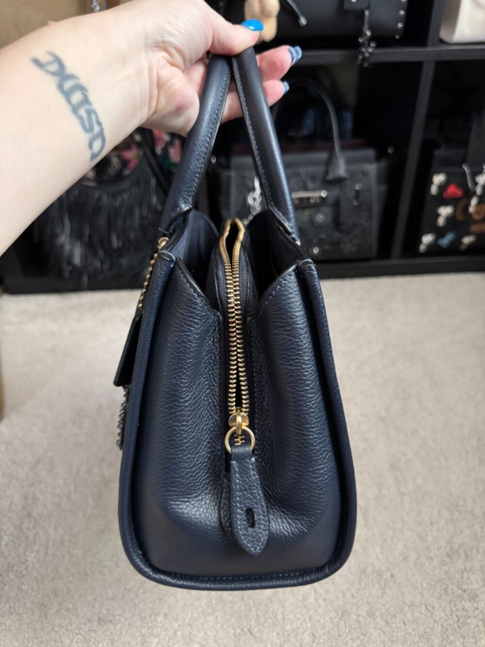 Coach Brooke Carryall 28 in Midnight Navy with Coach Create customization, EUC - Picture 6 of 13